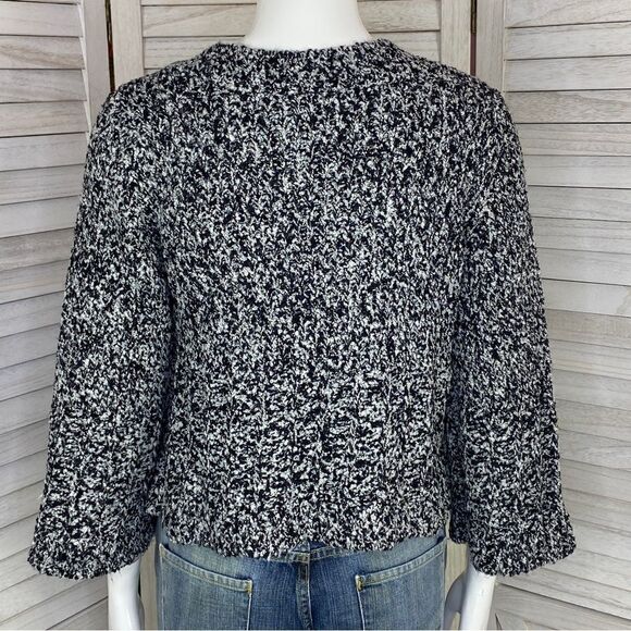 INC International Concepts Boucle Knit Crop Cardigan Sweater Black White Medium - Picture 5 of 10